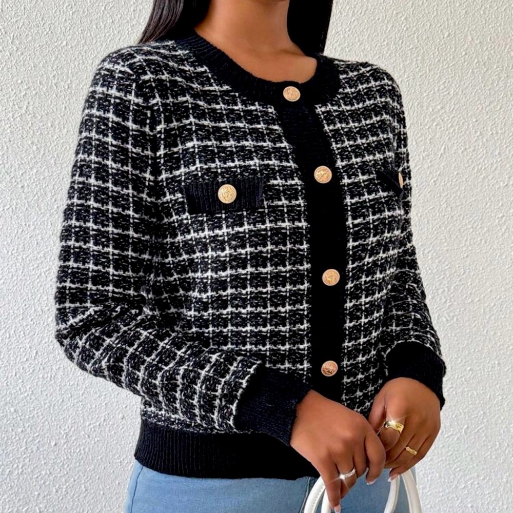 Black and white tweed sweater